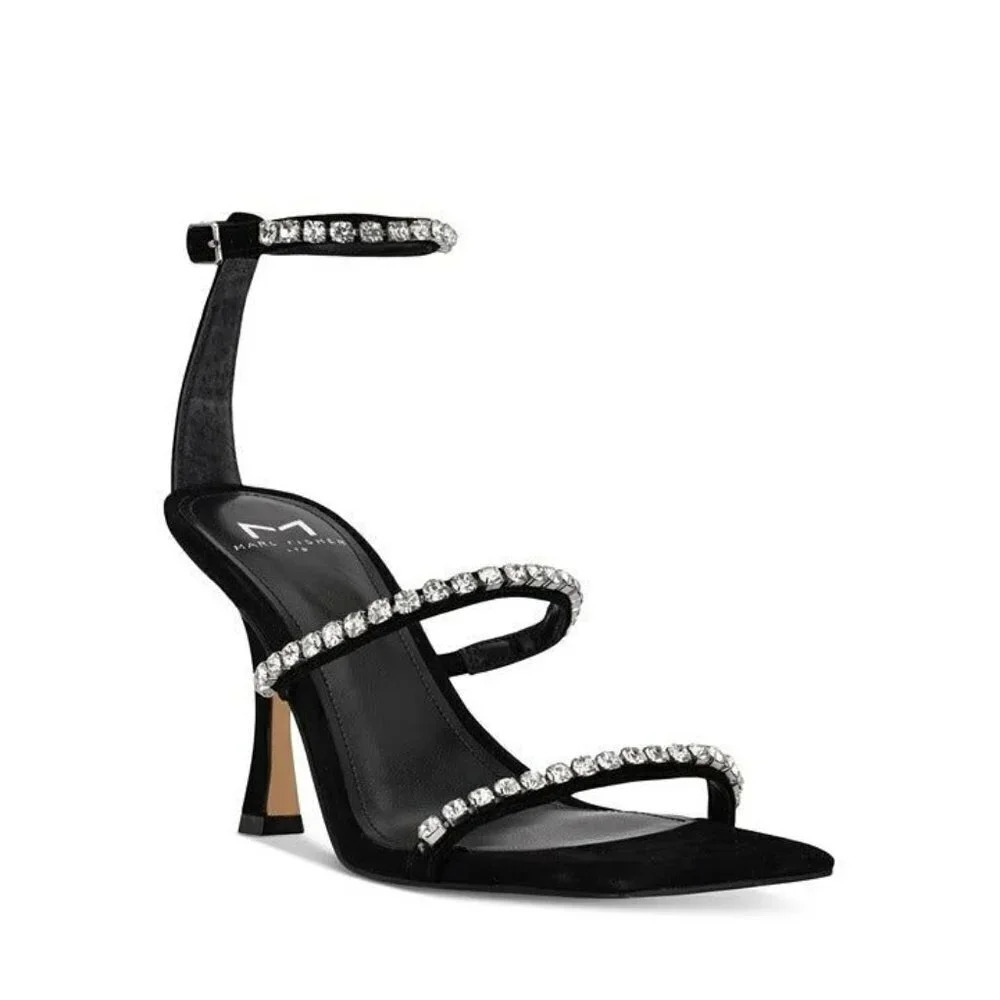 NIB Marc Fisher Dezzi Rhinestone Ankle Strap Sandal Black Size 6.5 M (MSRP $150)